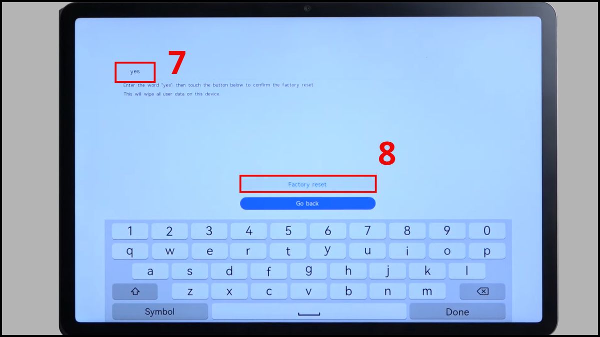 Nhập Yes và chọn Factory reset