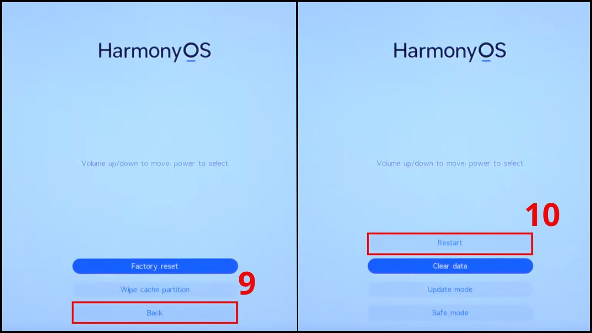 Chọn Back rồi Restart