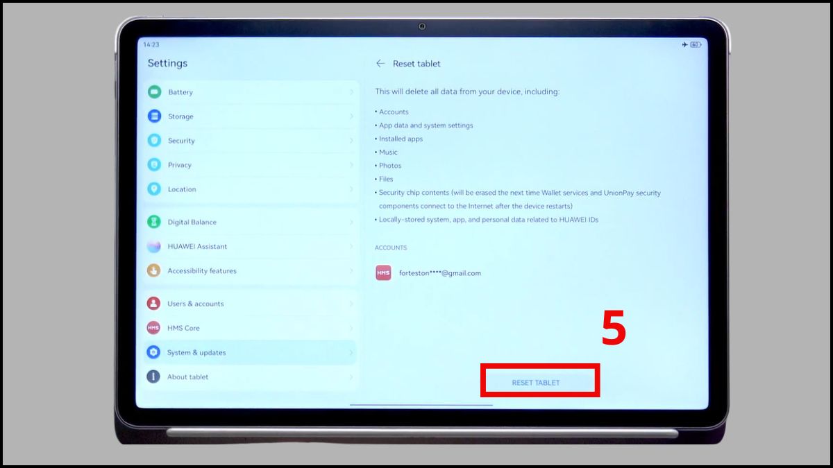 Tiếp tục nhấn Chọn Reset tablet