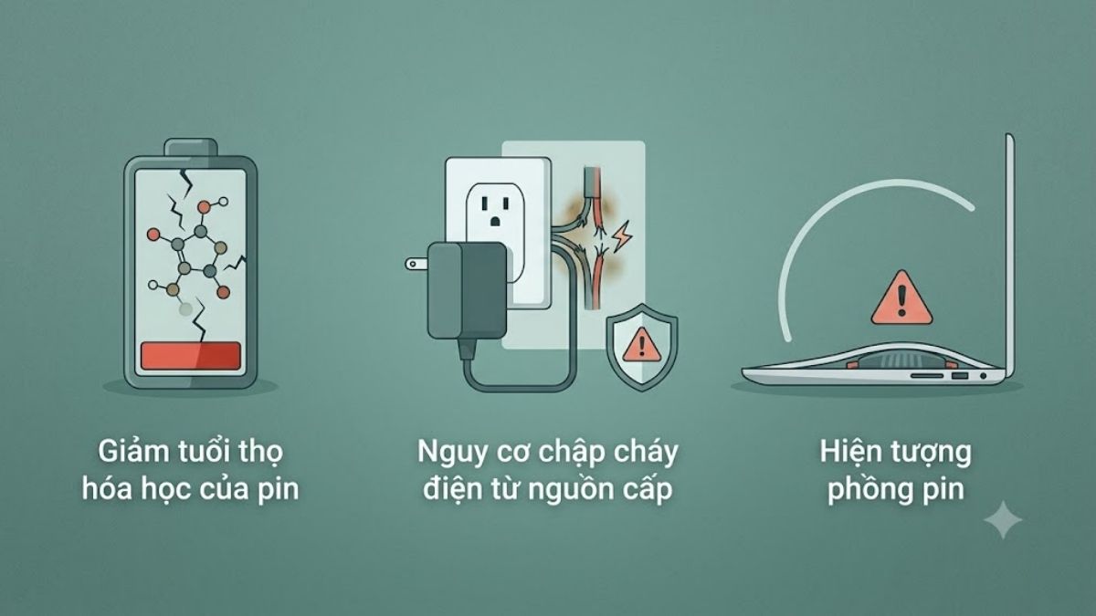 Rủi ro thực sự khi sạc laptop qua đêm 