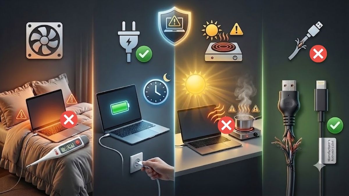 Lưu ý khi sạc laptop để đảm bảo an toàn