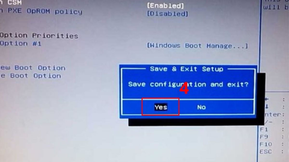 Nhấn F10 rồi chọn Yes để lưu và thoát