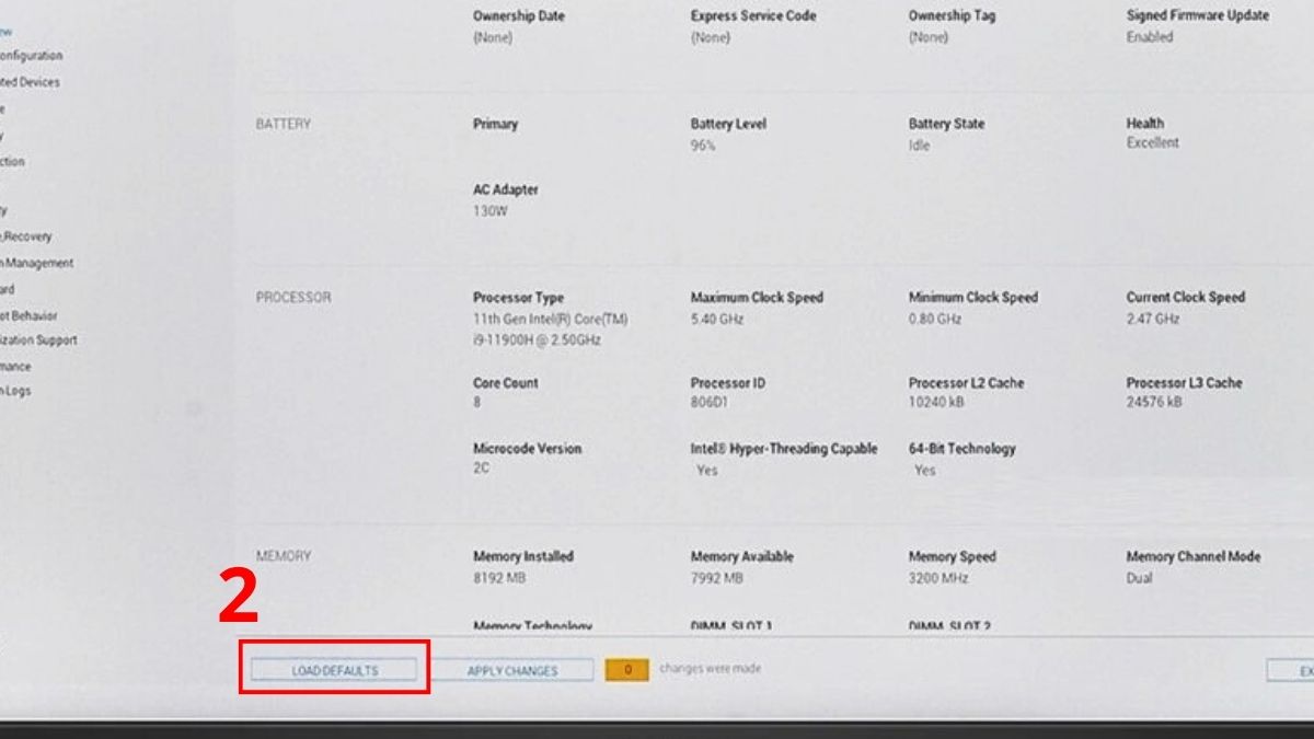 chọn nút Load Defaults hoặc Restore Settings