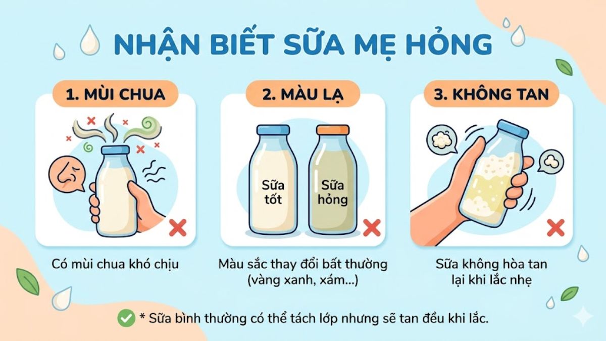 Dấu hiệu nhận biết sữa mẹ lấy từ tủ lạnh ra đã bị hỏng