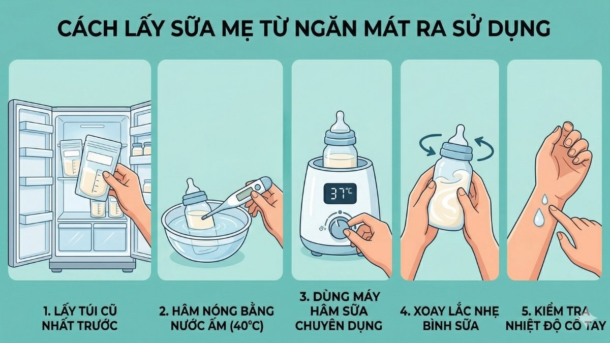 Cách lấy sữa mẹ từ ngăn mát ra sử dụng