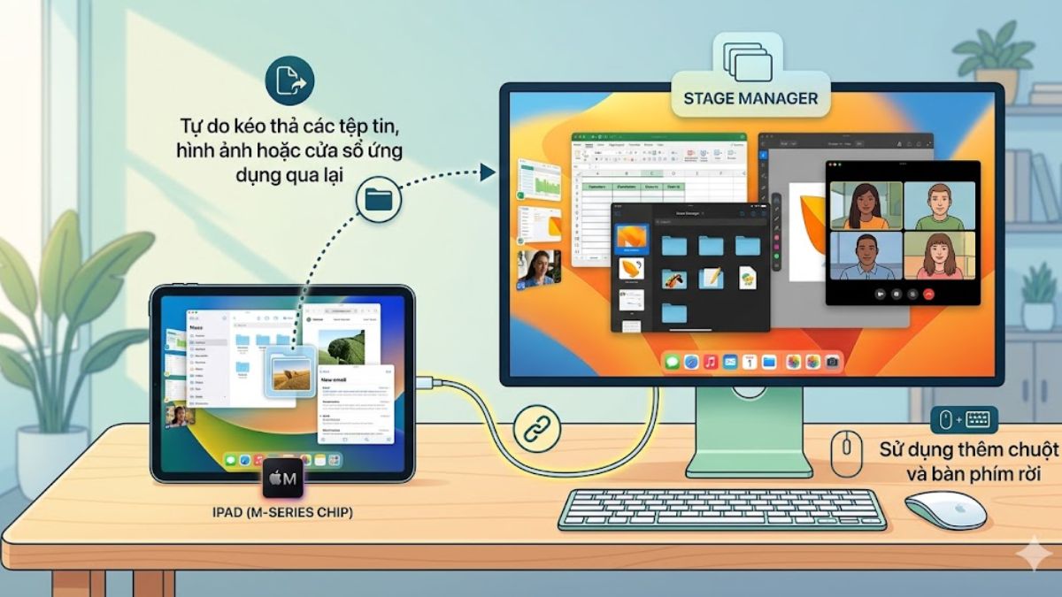 Sử dụng Stage Manager với màn hình ngoài