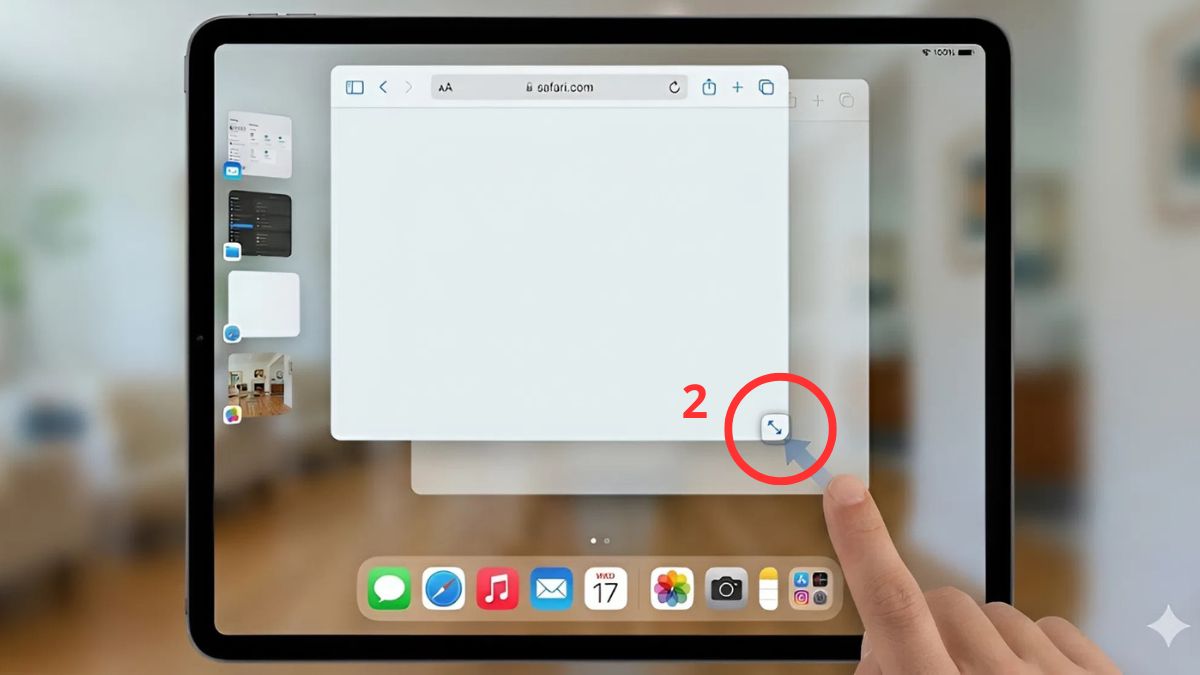  Chạm và giữ vào góc dưới cùng của cửa sổ ứng dụng