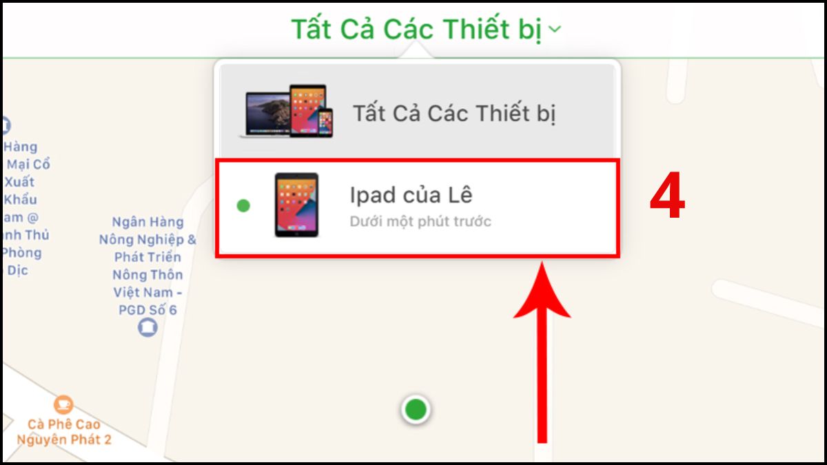 Tìm và nhấn vào tên chiếc iPad cần định vị 