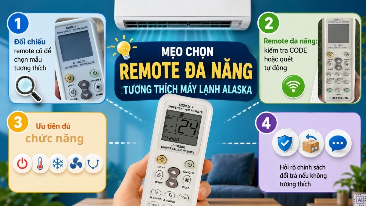 Mẹo chọn remote đa năng tương thích máy lạnh Alaska