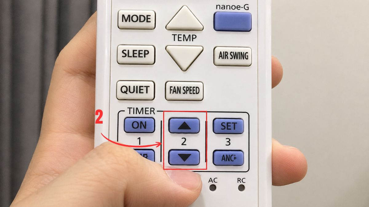 nhấn liên tục nút mũi tên lên/xuống ở khu vực TIMER