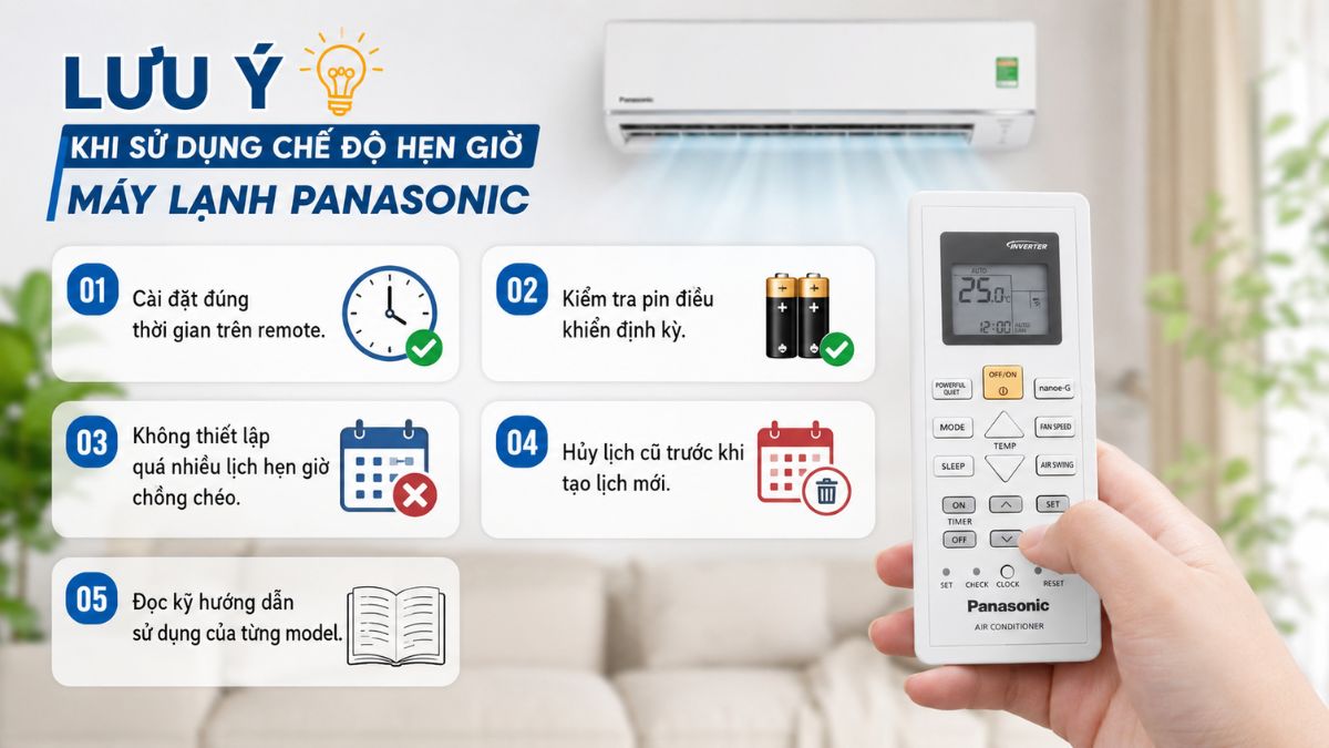 Lưu ý khi sử dụng chế độ hẹn giờ máy lạnh Panasonic