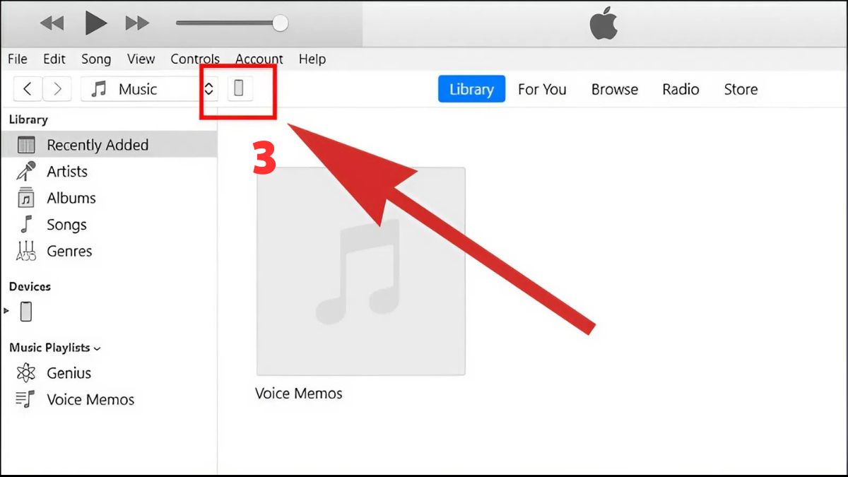 Mở iTunes và bấm vào vào biểu tượng 
