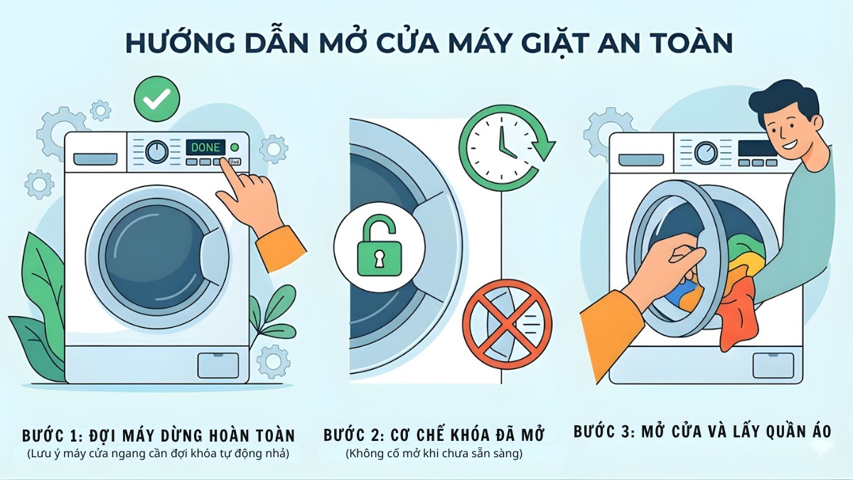 Mở cửa máy giặt