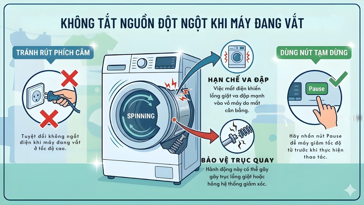 Lưu ý quan trọng khi tắt máy giặt giữa chừng