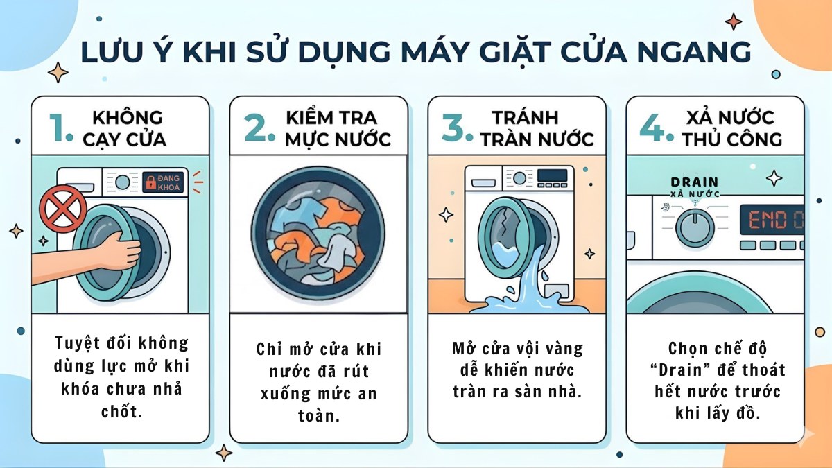 Đối với máy giặt cửa ngang cần chú ý thêm