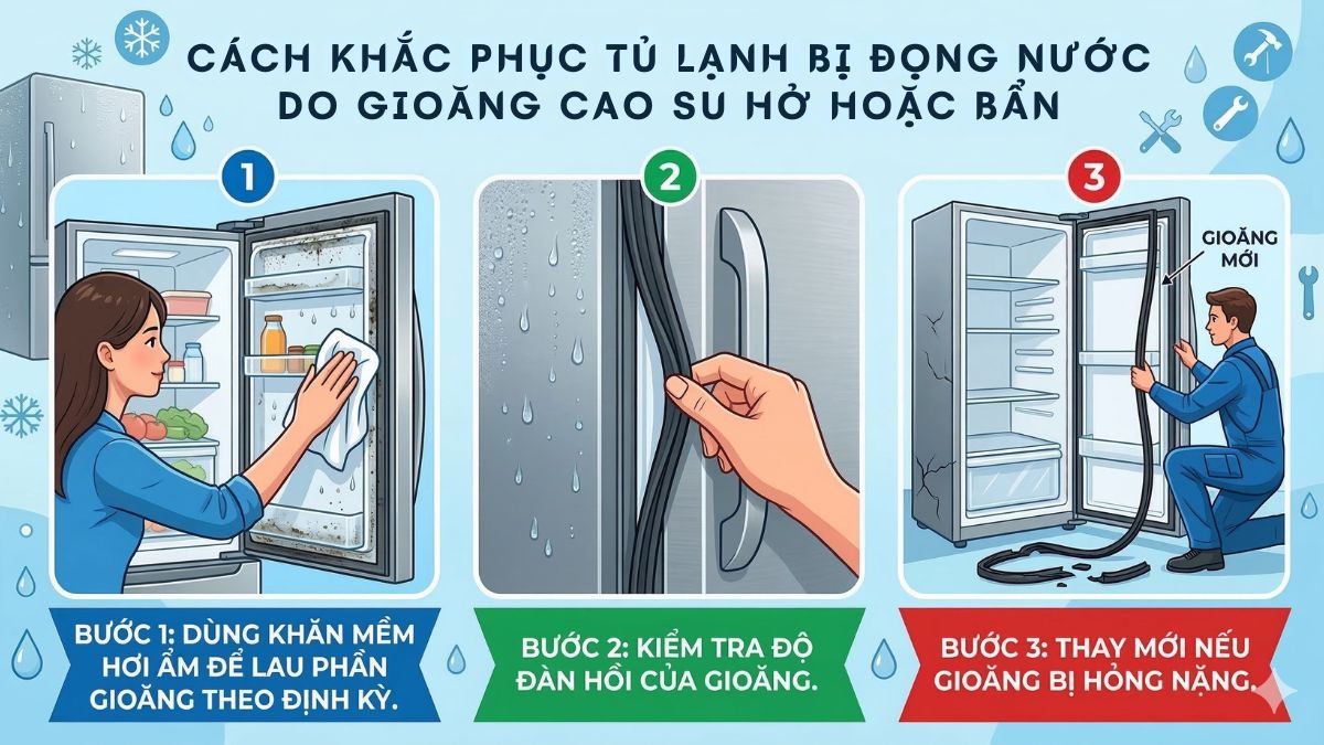 Gioăng cao su hở hoặc bẩn