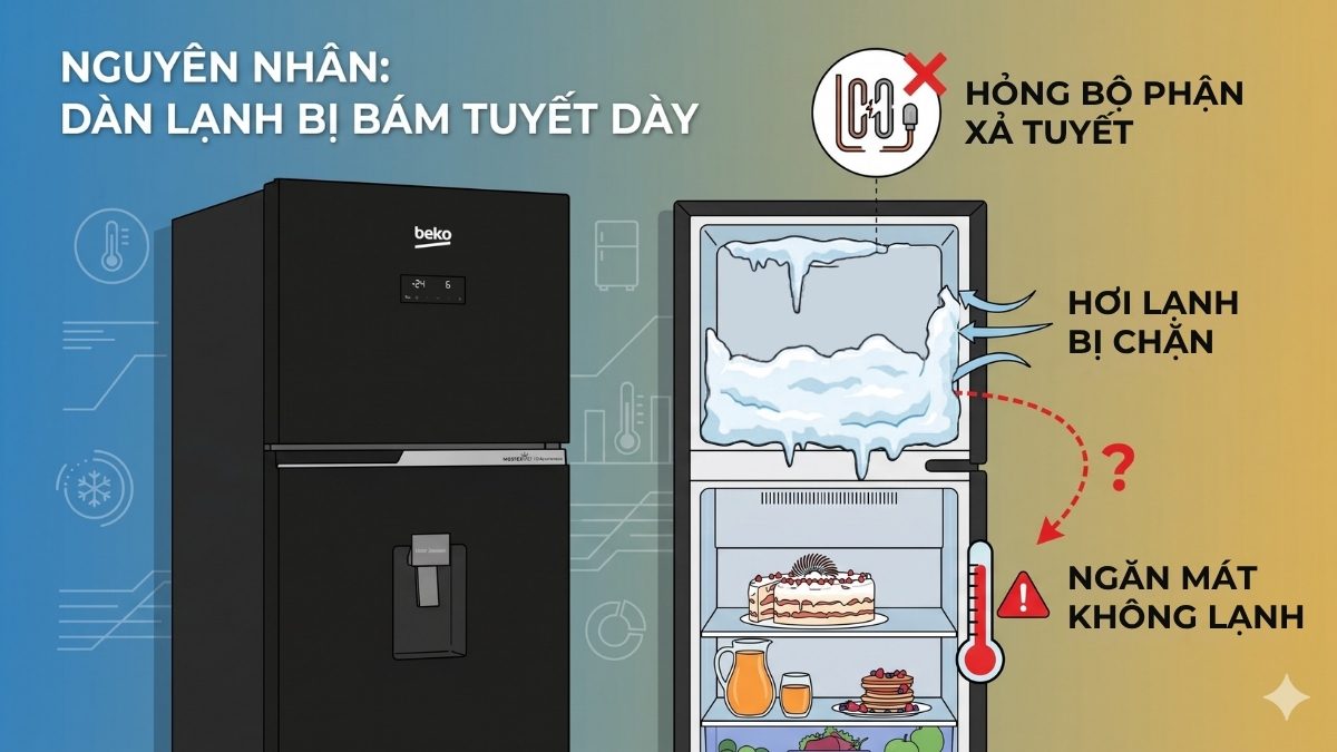 Dàn lạnh bị bám tuyết dày
