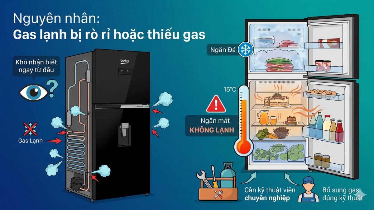 Gas lạnh bị rò rỉ hoặc thiếu gas