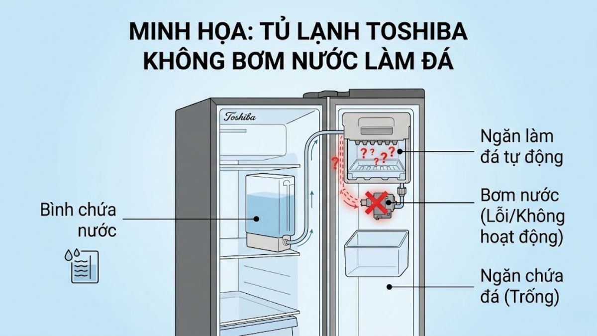 Dấu hiệu cho thấy tủ lạnh Toshiba không bơm nước làm đá