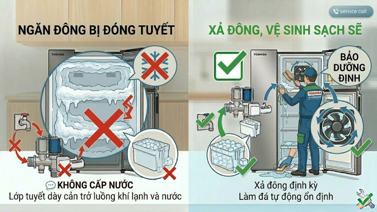 Ngăn đông bị đóng tuyết