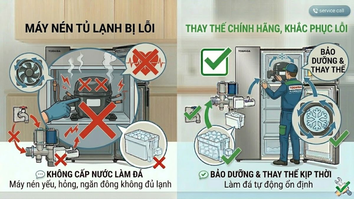Máy nén tủ lạnh lỗi