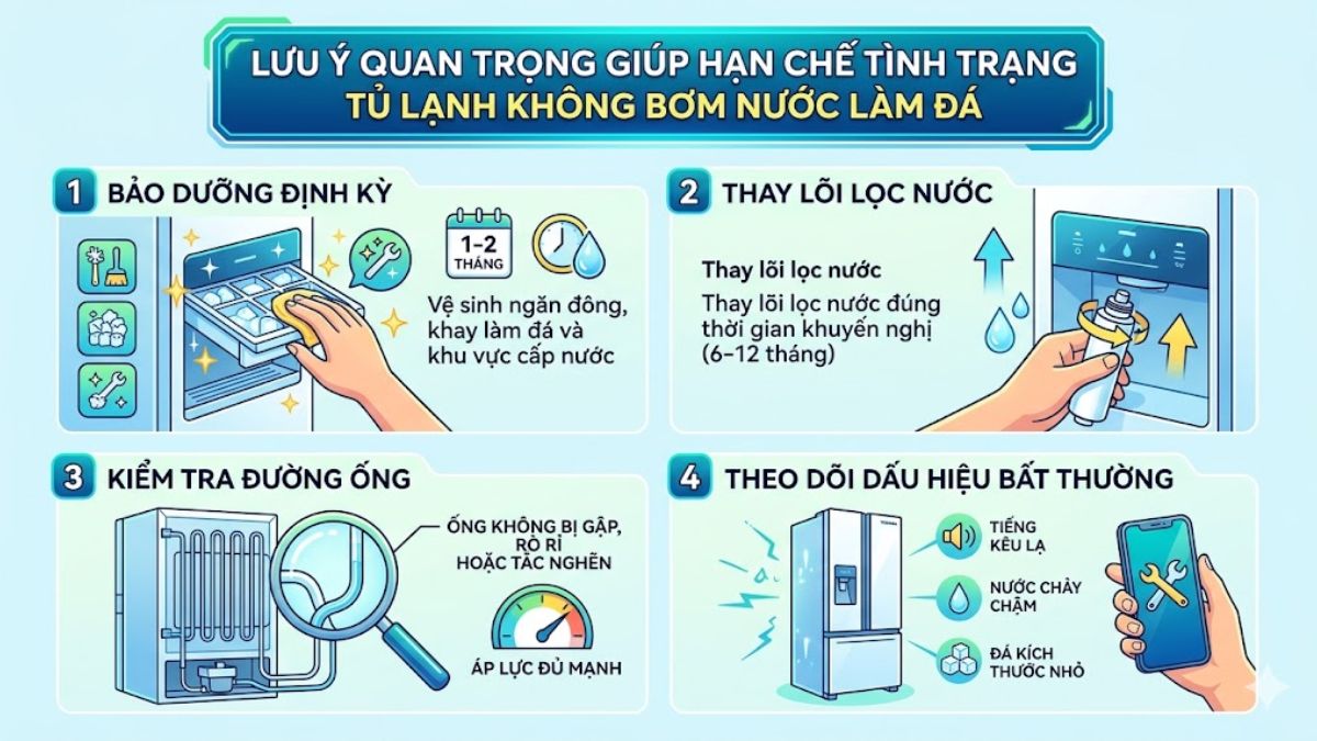 Lưu ý khi sử dụng để tránh lỗi tủ lạnh Toshiba không bơm nước làm đá
