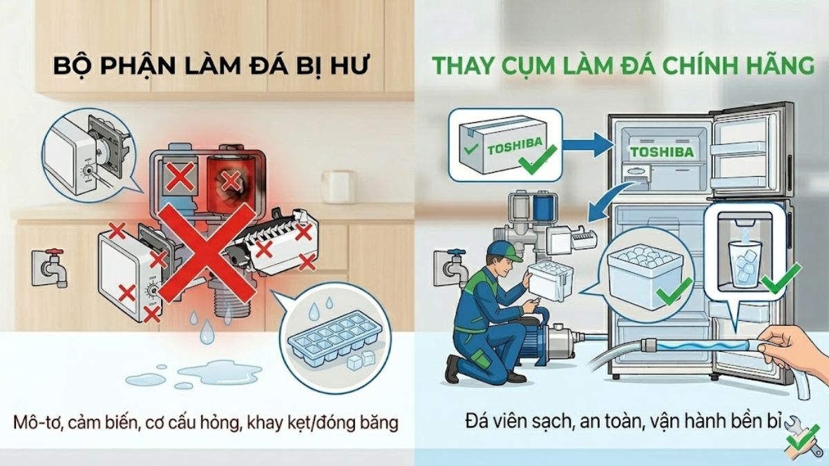 Bộ phận làm đá bị hư