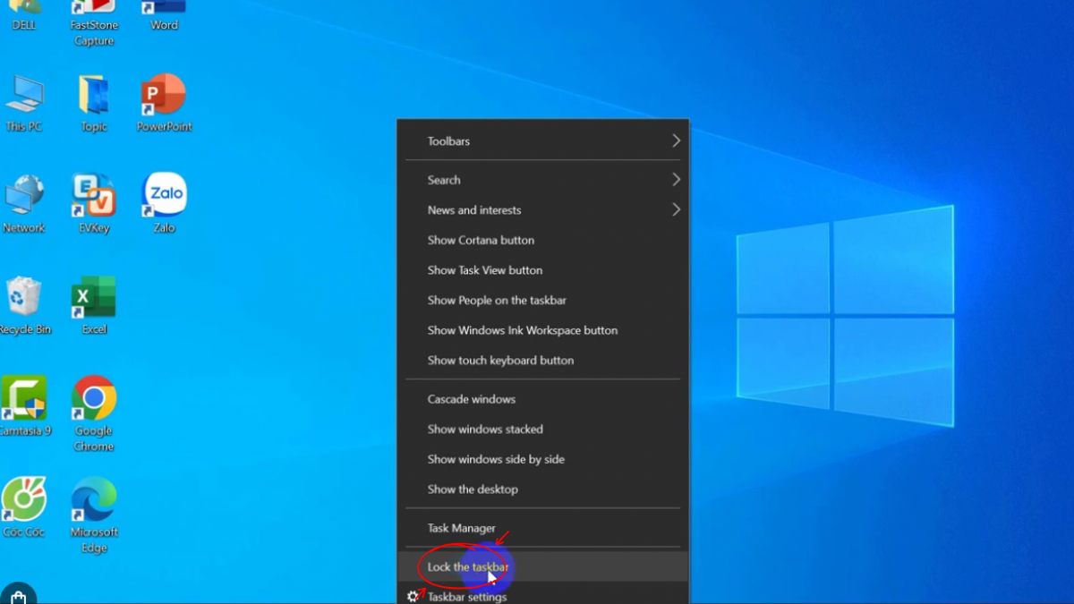 Khóa, mở khóa và cấu hình hành vi thanh Taskbar