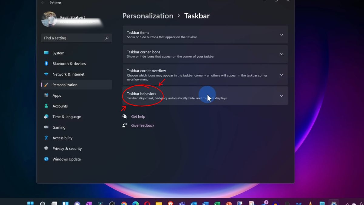 Mở Taskbar behaviors