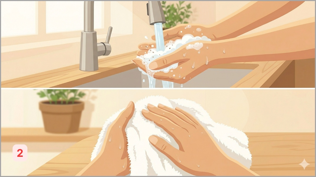 Rửa sạch tay của bạn và lau thật khô