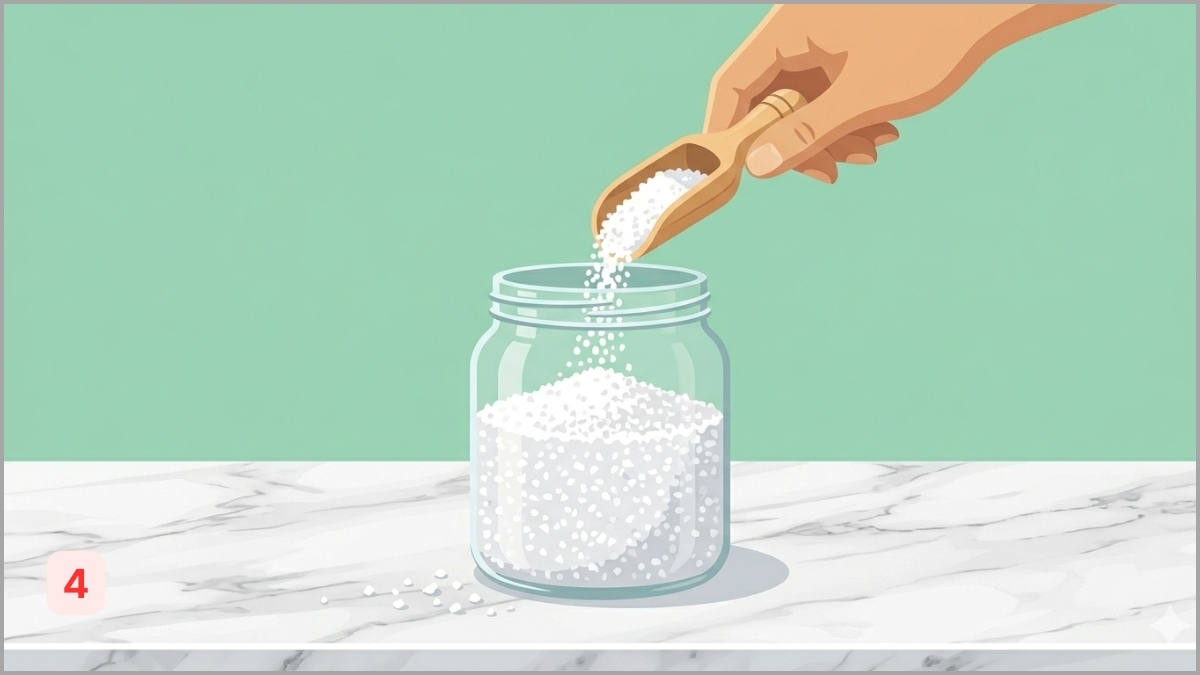 Đổ thêm muối hạt lấp đầy các khoảng trống