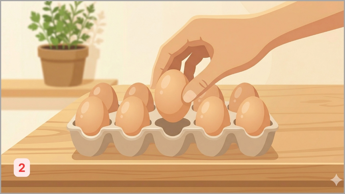 Xếp trứng vào khay, hướng đầu to lên trên