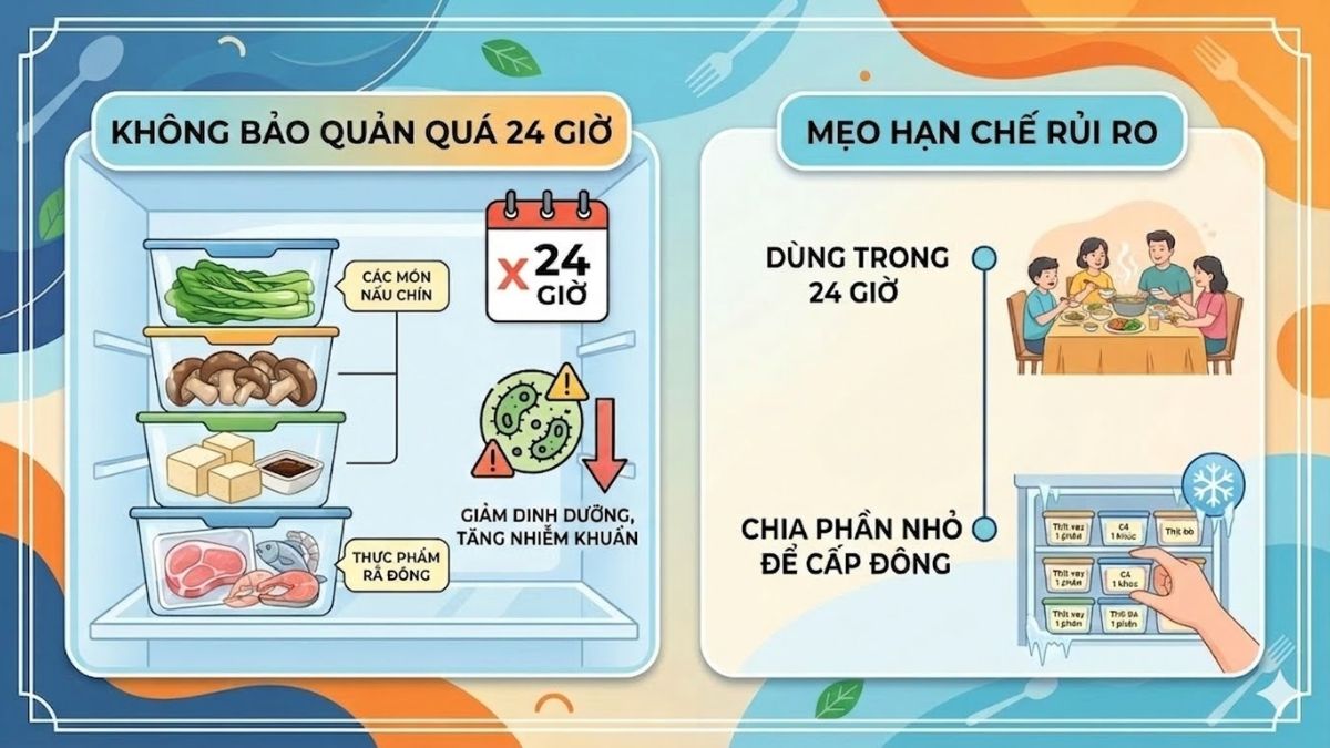 Thực phẩm nào không nên bảo quản trong ngăn lạnh quá 24 giờ?