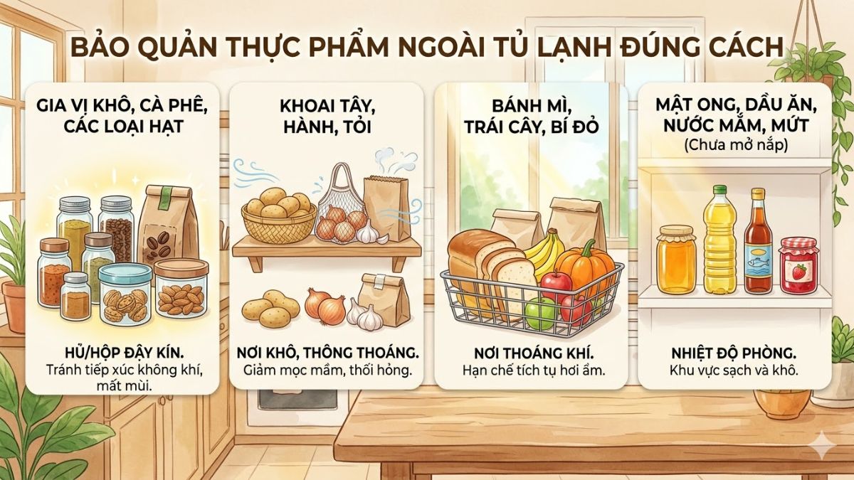 Cách bảo quản đúng cho các thực phẩm không nên để tủ lạnh