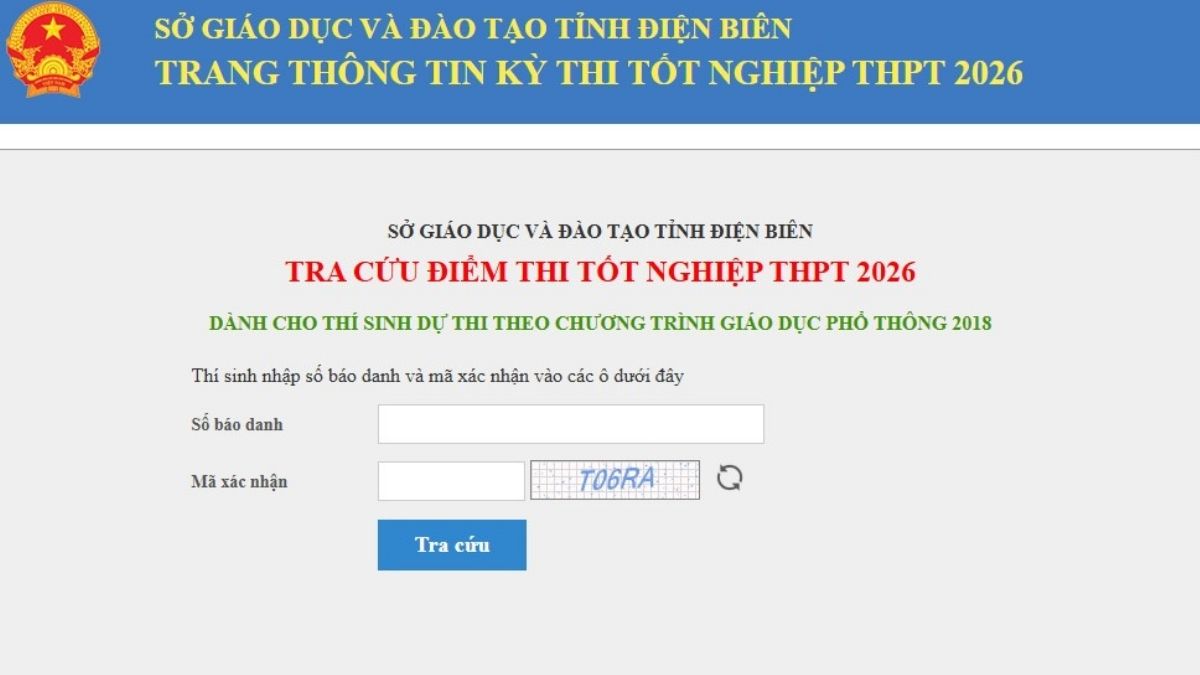 Link tra cứu điểm thi THPT Điện Biên 2026