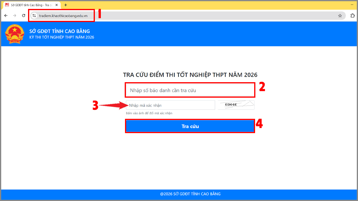 Link tra cứu điểm thi THPT Cao Bằng
