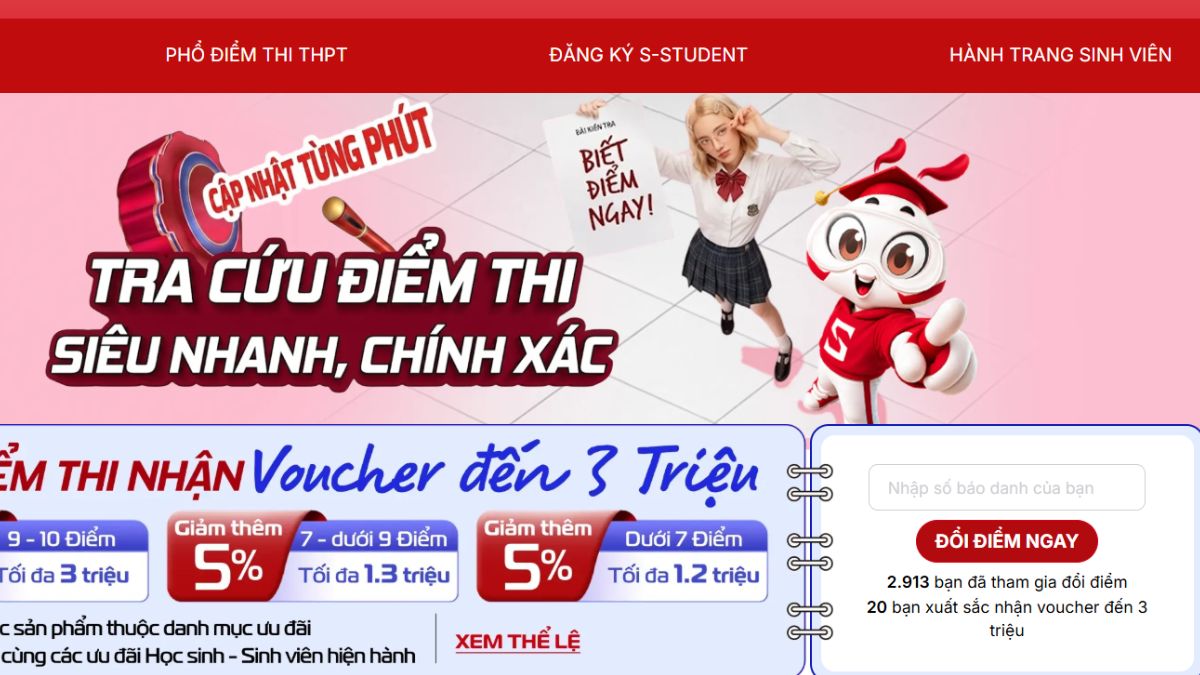Tra cứu đổi điểm thi tại CellphoneS