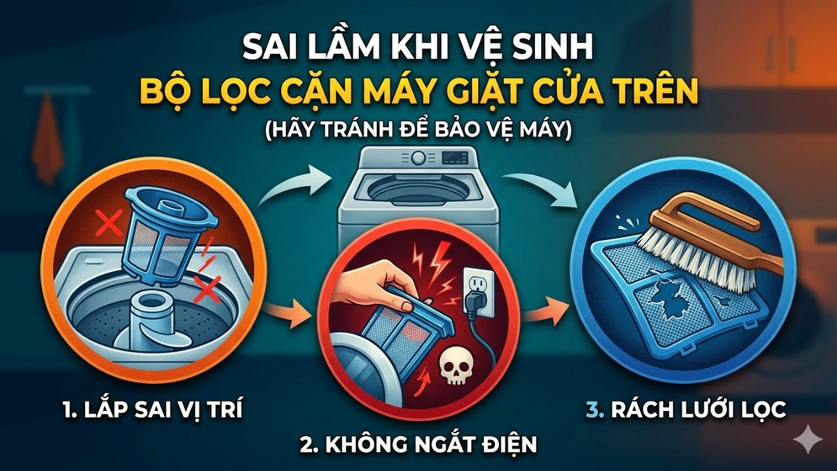 Những lỗi thường gặp khi vệ sinh bộ lọc cặn máy giặt cửa trên