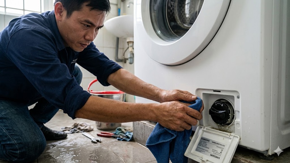 Lỗi thường gặp khi vệ sinh bộ lọc thoát nước máy giặt Samsung 