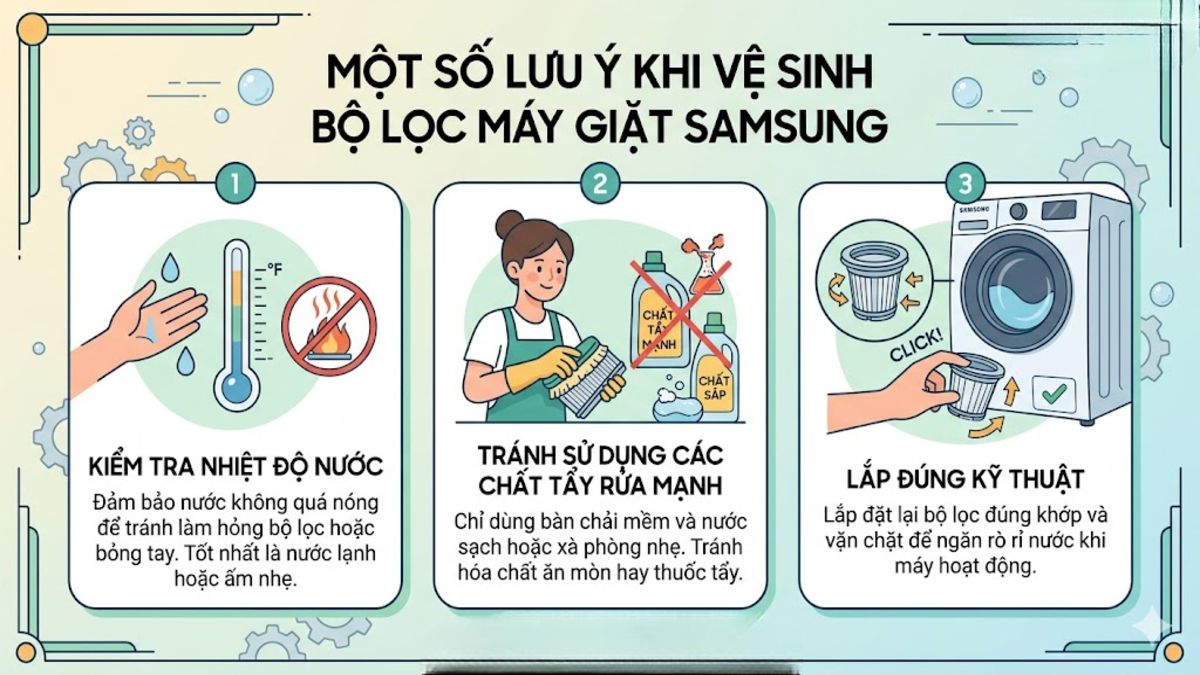 Một số lưu ý khi vệ sinh bộ lọc máy giặt Samsung