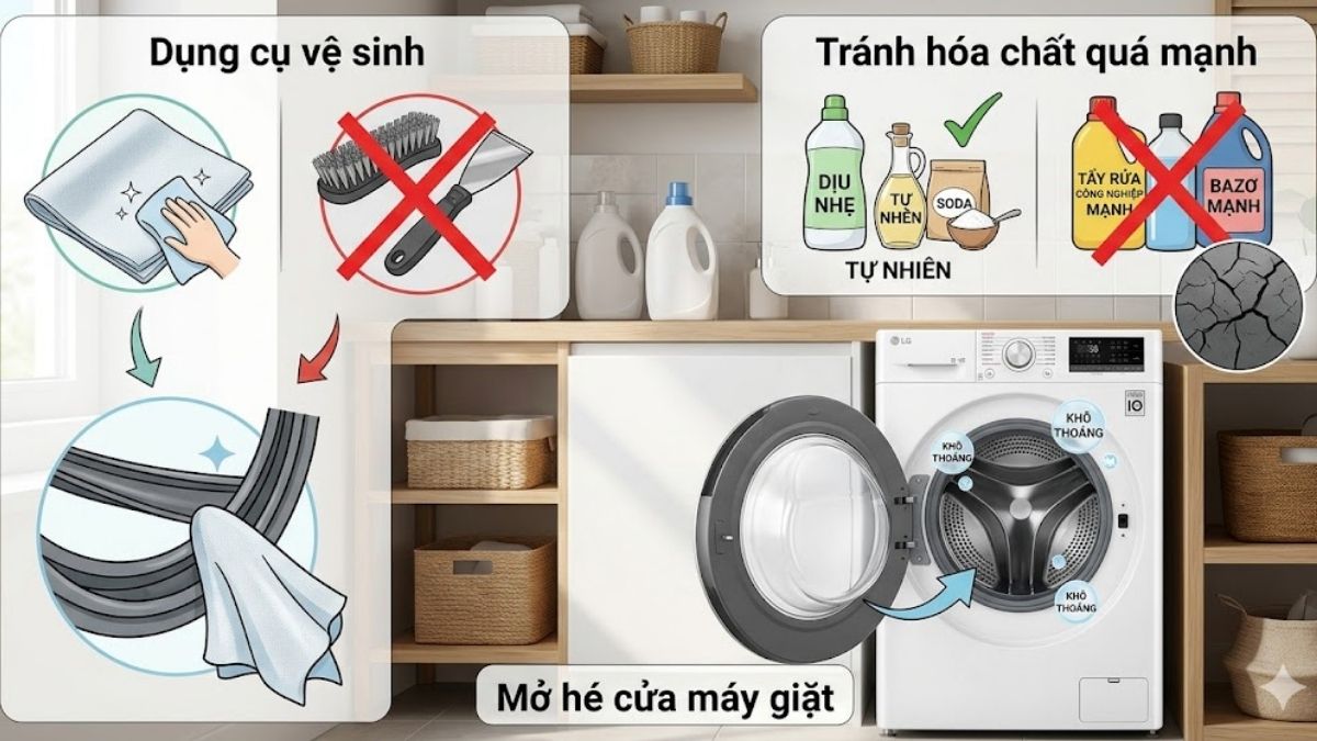 Lưu ý khi vệ sinh gioăng cao su máy giặt cửa ngang LG