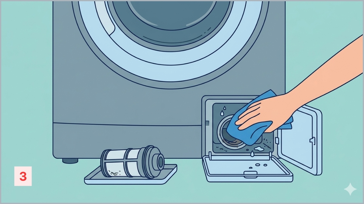  Lau sạch phần hộc chứa bộ lọc cặn