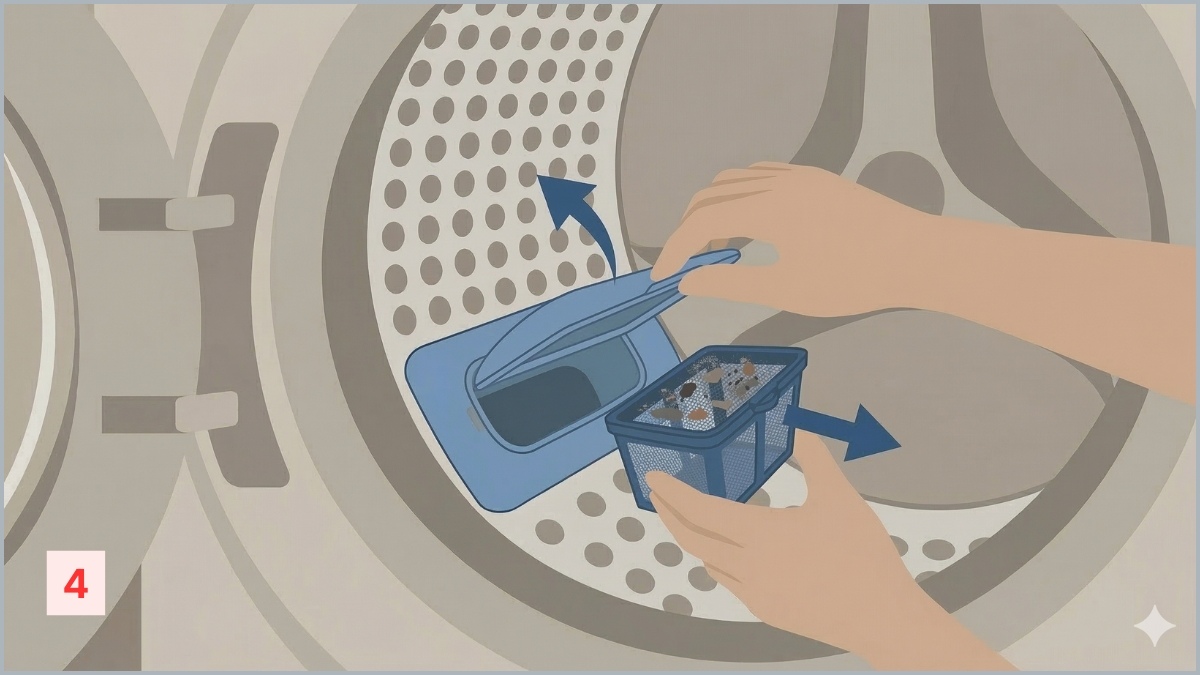 Nhấc nắp đậy lên để lấy cụm lọc cặn ẩn