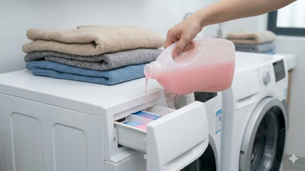 Cho nước giặt vào máy