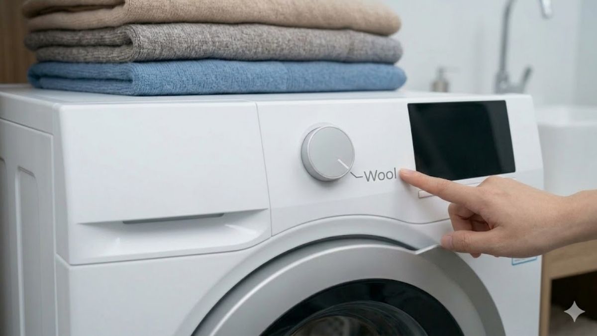 Bật máy và nhấn chọn chế độ Wool