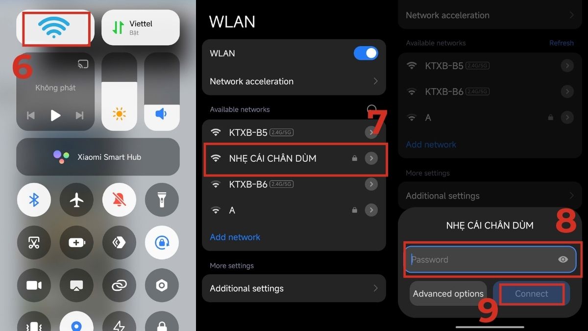 Nhập mật khẩu và nhấn Connect để kết nối