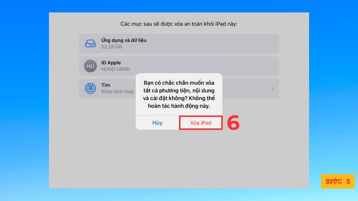 Chọn Xóa iPad để xác nhận thao tác