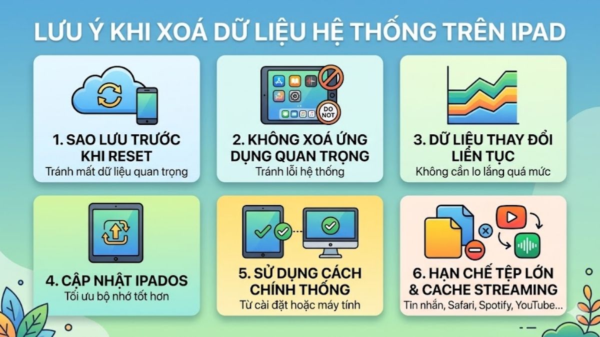 Lưu ý khi xoá dữ liệu hệ thống trên iPad