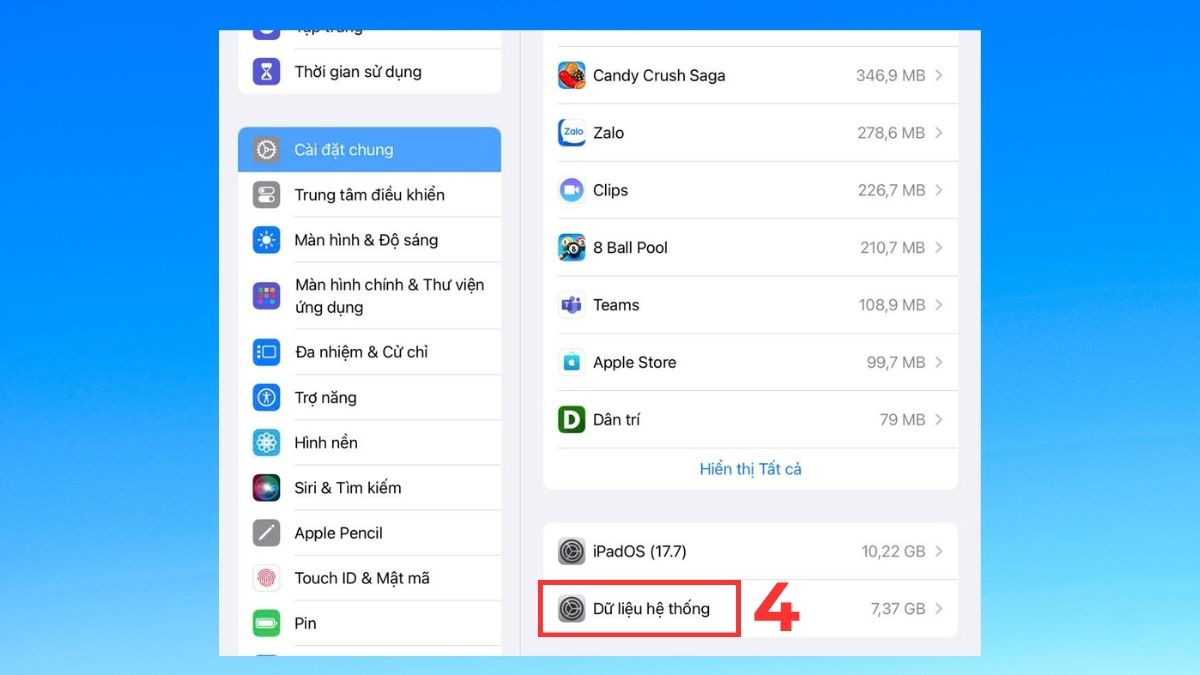 Kéo xuống phía dưới để xem mục Dữ liệu hệ thống
