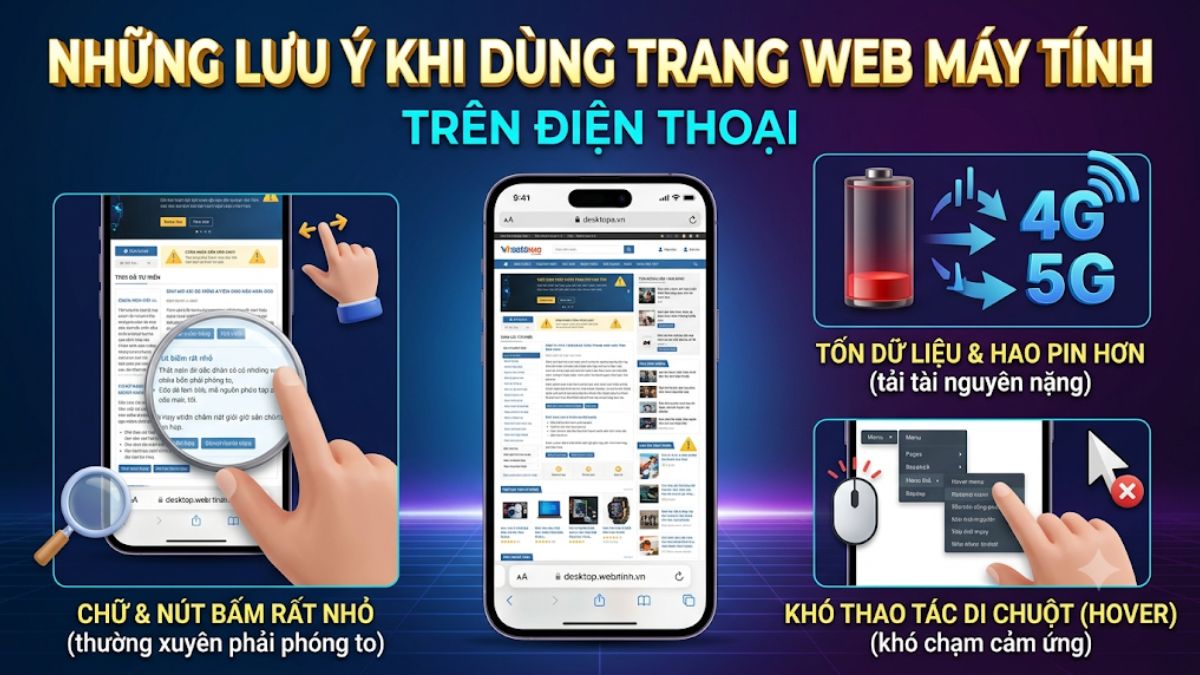 Những lưu ý khi sử dụng chế độ trang web máy tính trên điện thoại